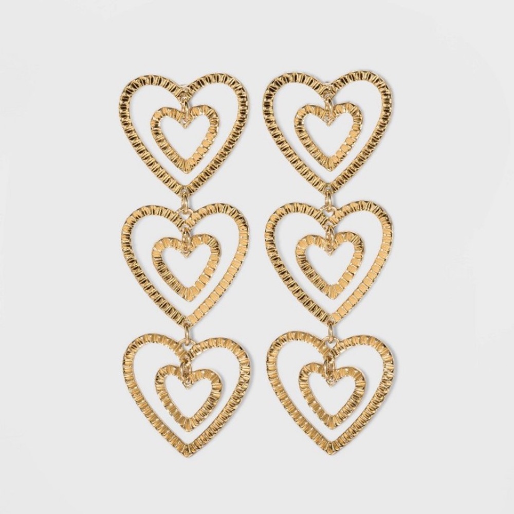 New SUGARFIX By Baublebar Stacked Gold Heart Drop Earrings